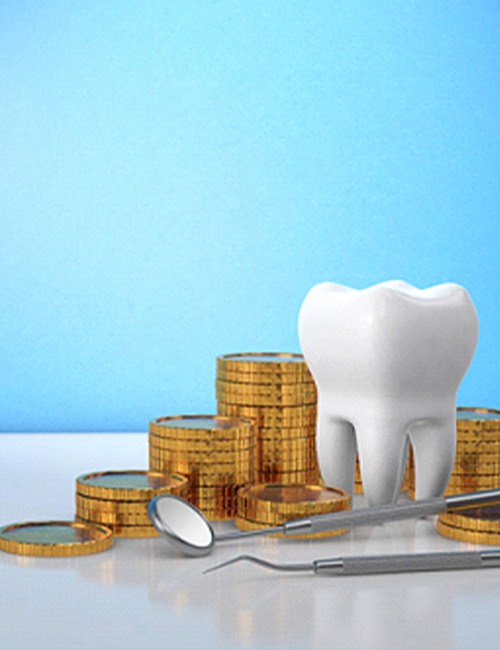 Tooth with dental instruments and money
