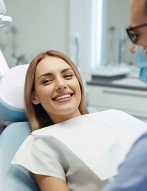 smiling female patient interacting with dentist