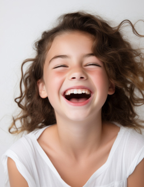 Laughing young girl wearing white t-shirt